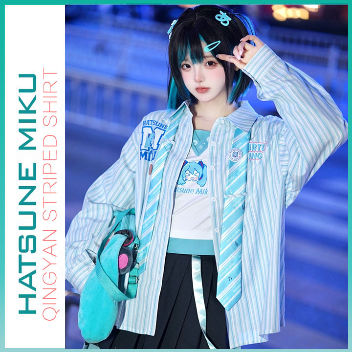 Orientalgirl Hatsune Miku Authorization 2024 Cute Loose striped shirt Spring