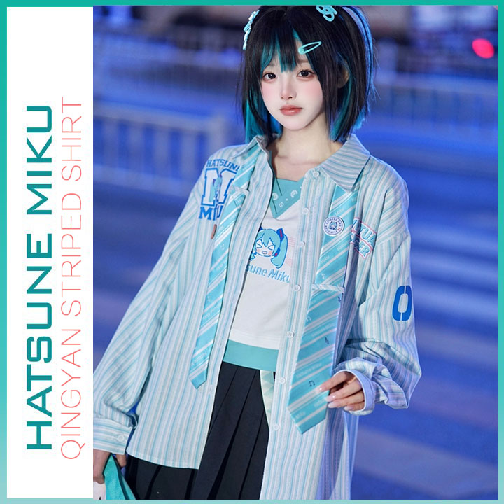 Orientalgirl Hatsune Miku Authorization 2024 Cute Loose striped shirt Spring