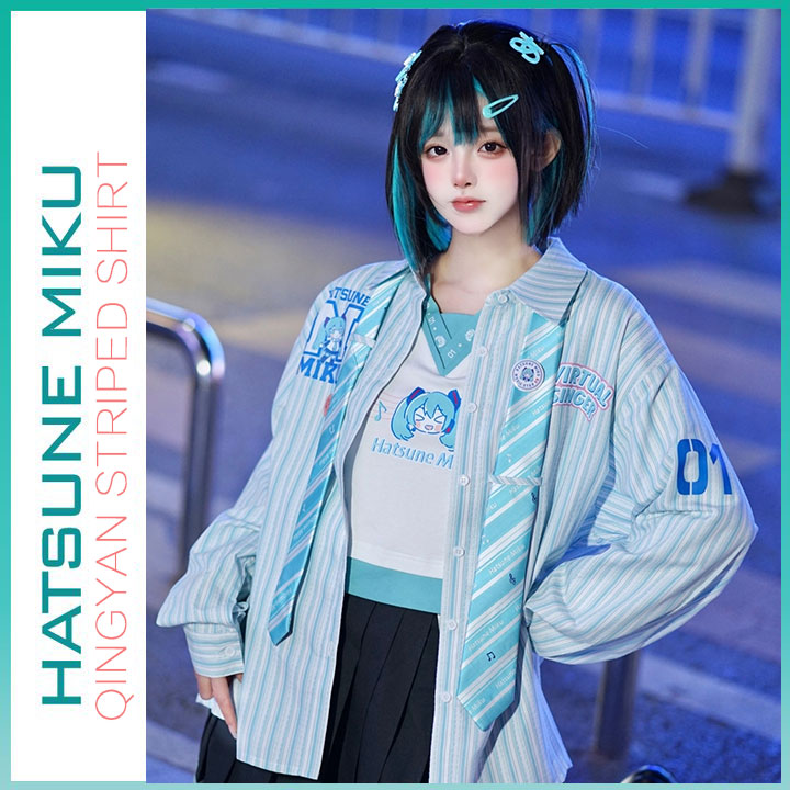 Orientalgirl Hatsune Miku Authorization 2024 Cute Loose striped shirt Spring