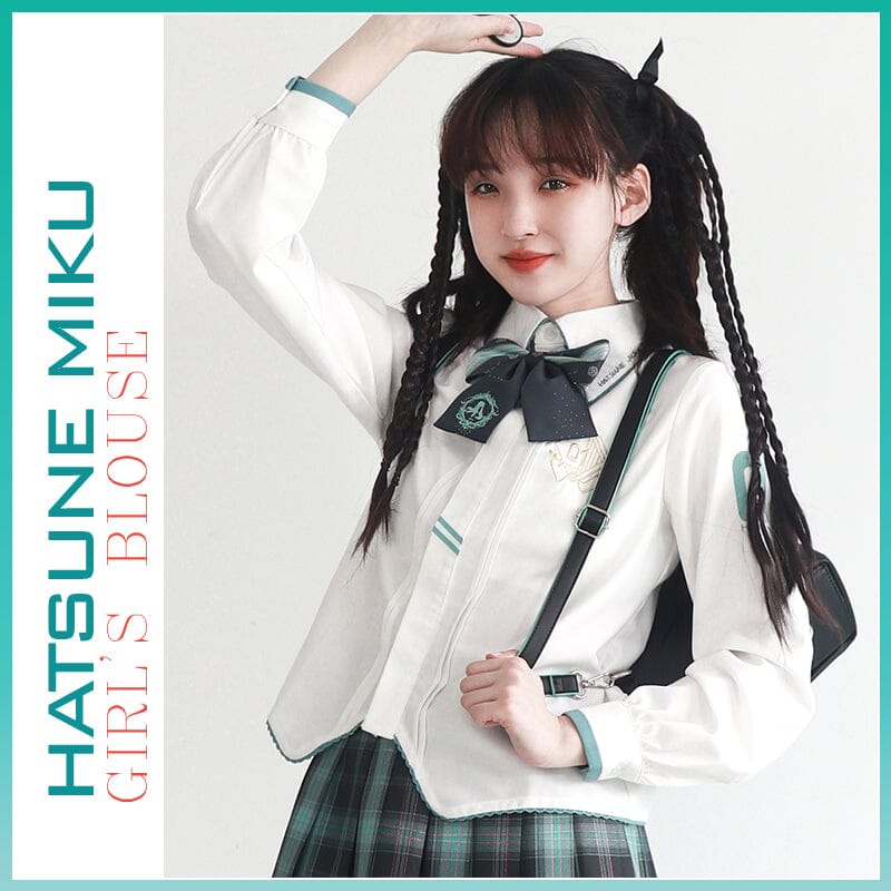 【Size S-XL 】OrientalGirl Hatsune Miku JK Girl's Long Slevee Blouse HighSchool Uniform 衬衫 天羽川