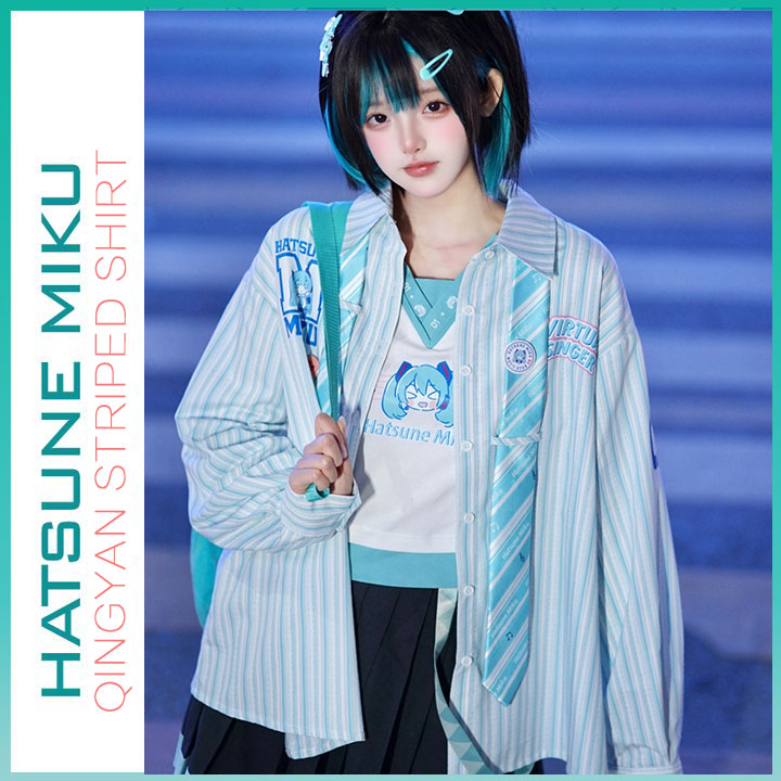 Orientalgirl Hatsune Miku Authorization  2024 Cute Loose striped shirt Spring